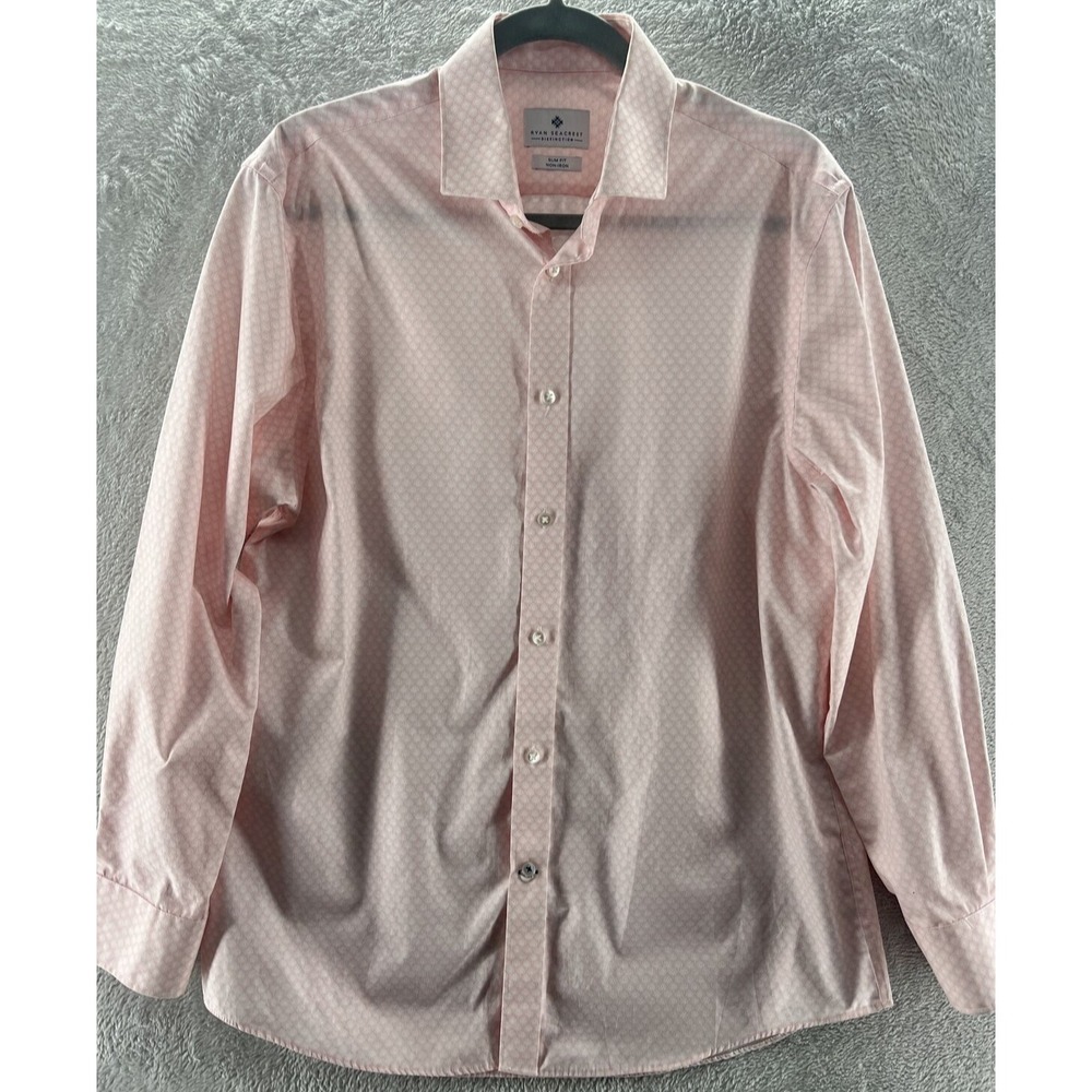 Ryan Seacrest Shirt Mens 16 32/33 Distinction Slim Fit Pink Button Up Long Slv